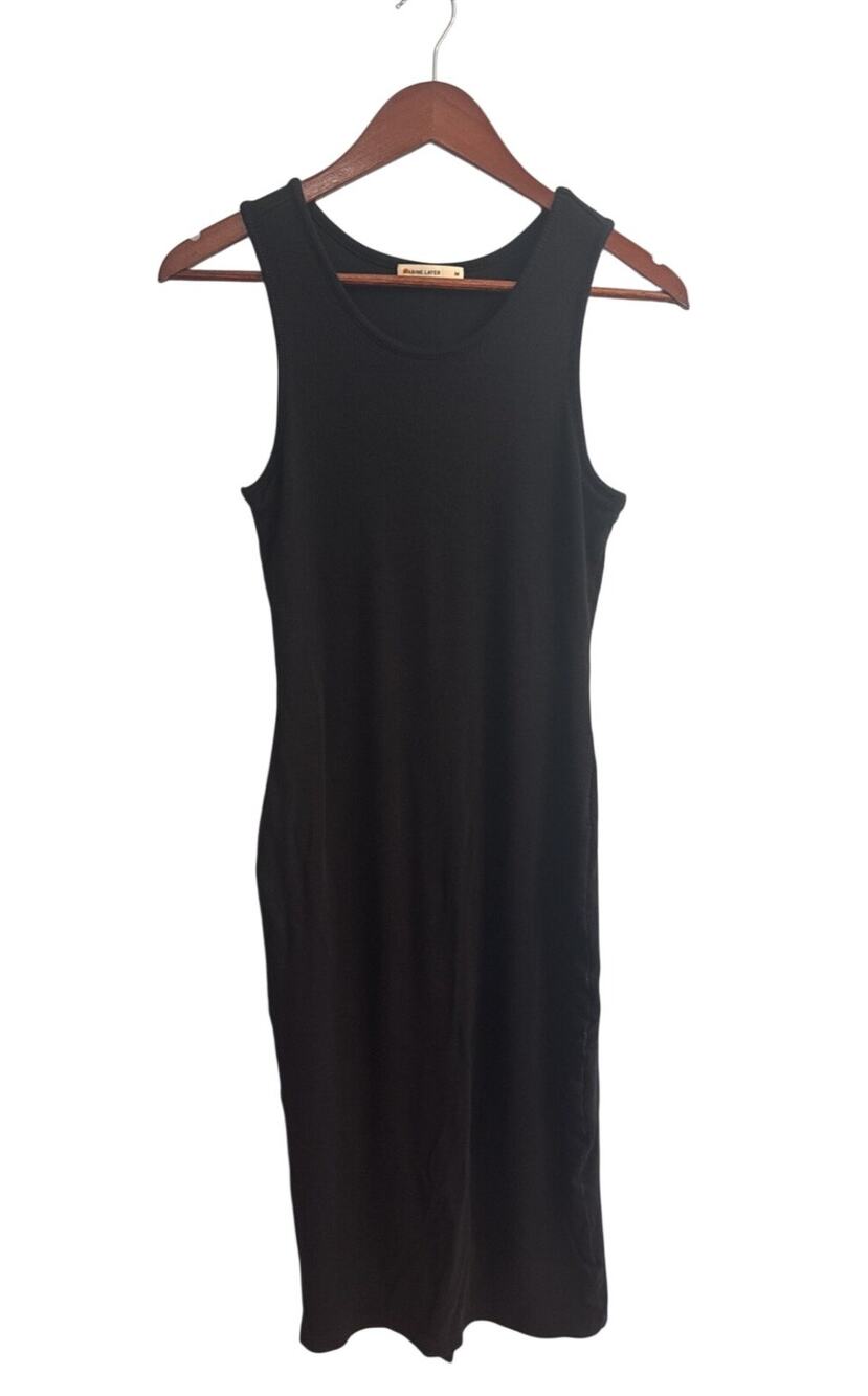 Marine Layer Lexi Daytime Dress M Black Ribbed Midi Tank Dress TENCEL Stretch